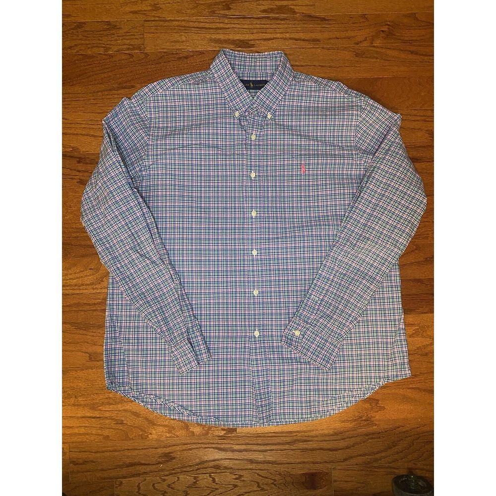 Ralph Lauren Pink White Green Blue Striped Button Up‎ Shirt Size XL